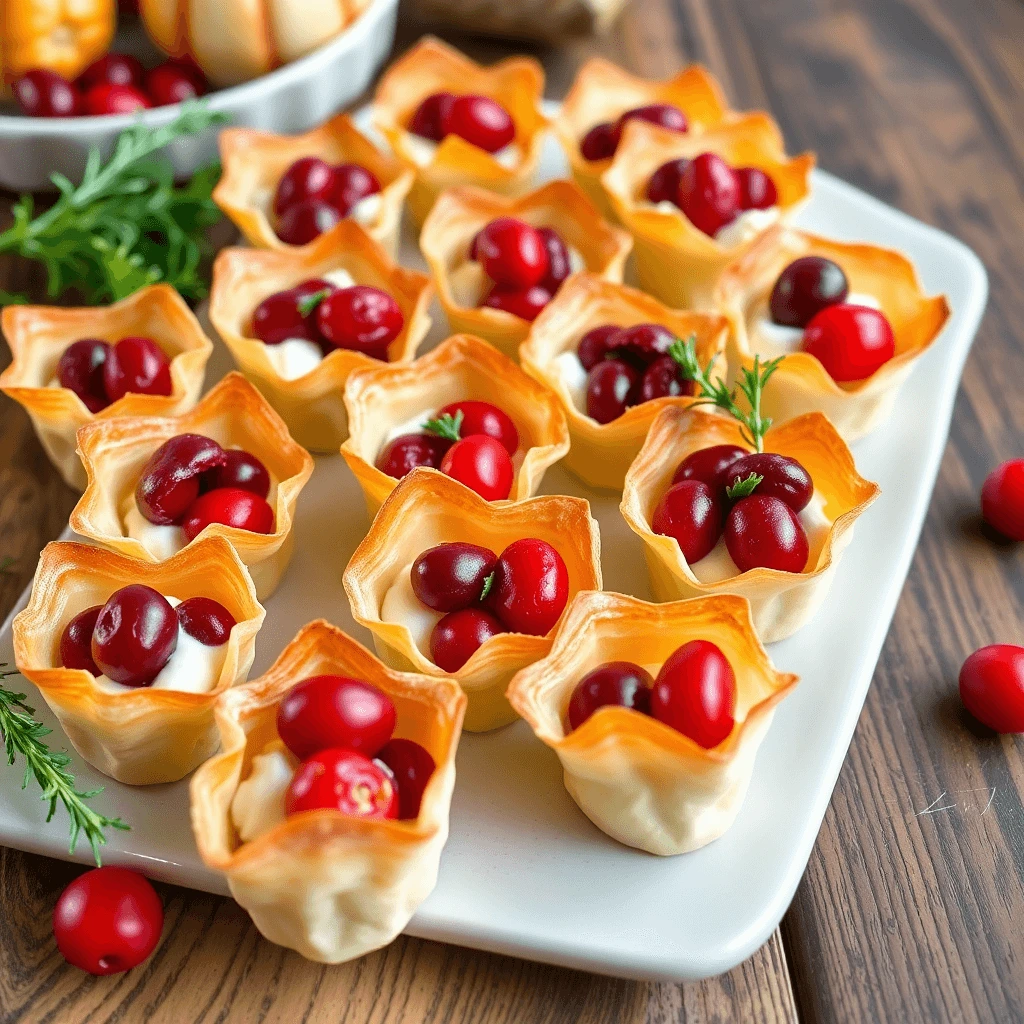 Cranberry Phyllo Dough Cups with Goat Cheese for Thanksgiving